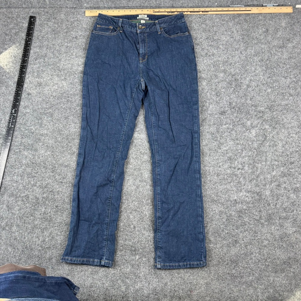 LL Bean Jeans Womens Size 12 Blue Fleece Lined Classic Fit Straight Leg Stretch